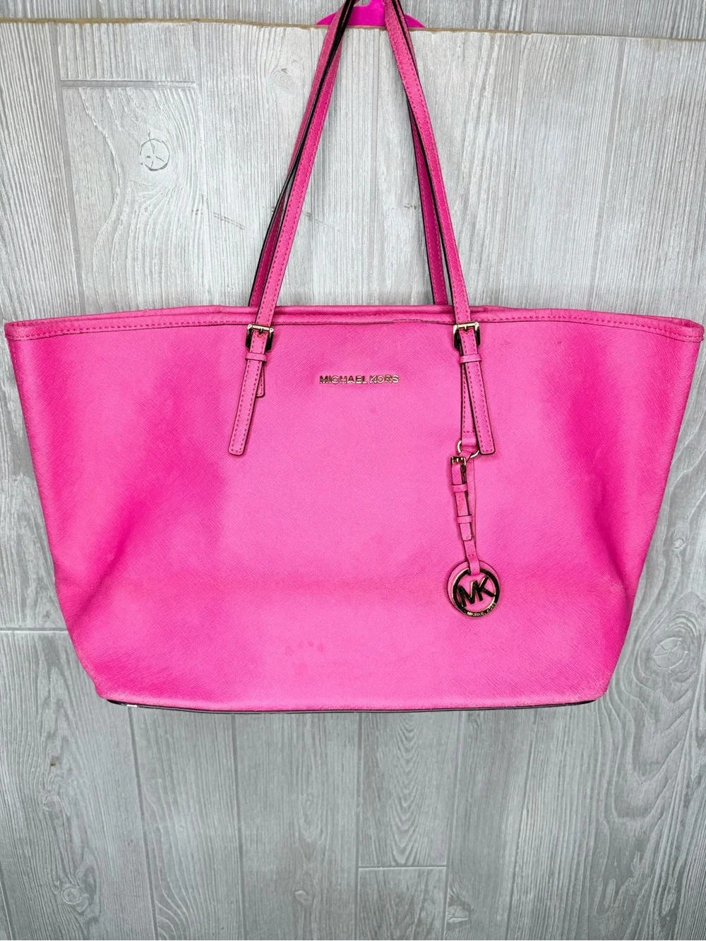 Vintage Michael Kors Jet Set Large Tote in Raspberry Pink Saffiano leather bag